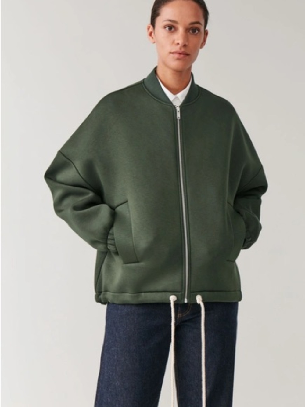 COS green scuba zip up bomber jacket